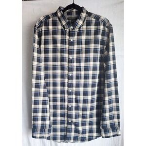 Banana Republic Luxe Slim Fit Flannel Plaid Blue Long Sleeve Shirt Men's  XL